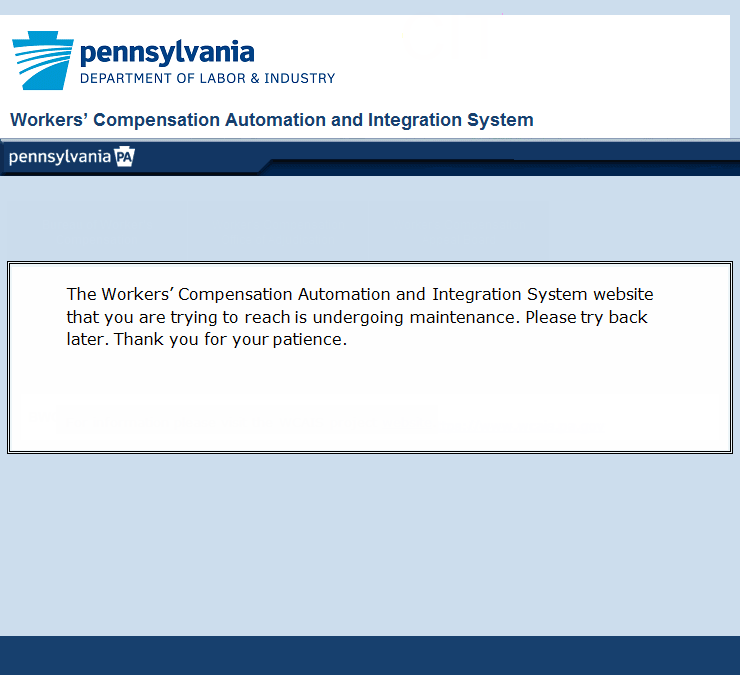Workers Compensation Automation Integration System is currently offline